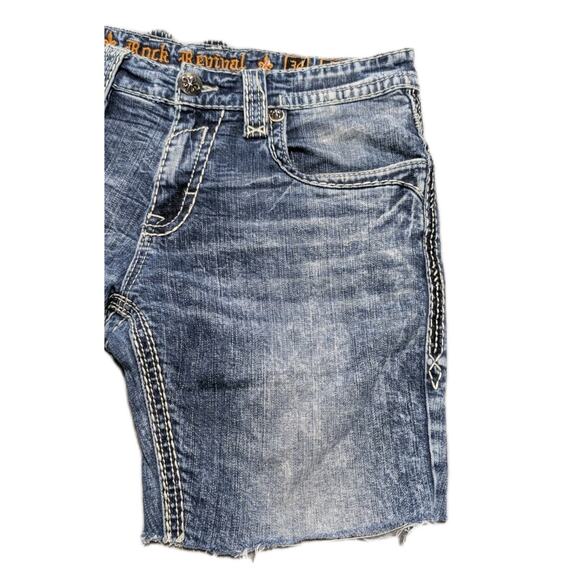 Rock Revival Ecton Slim Boot Denim Shorts Size 34 Distressed Cut-Off Jean Shorts - Picture 4 of 16